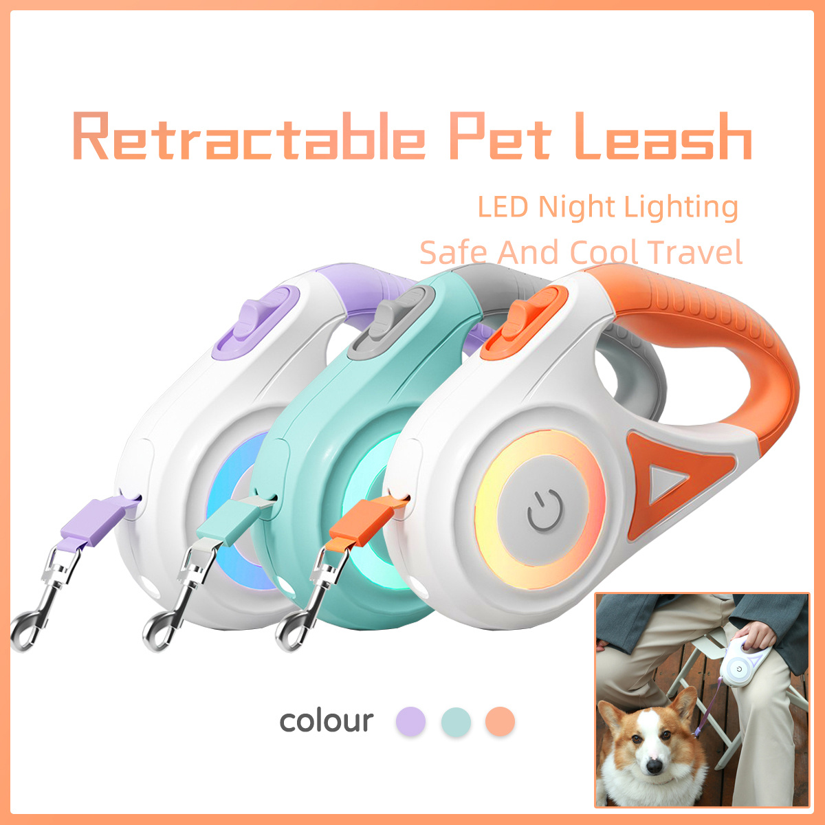 Dog Leash Retractable Leash And Dog Collar Spotlight Automatic Pet Dog Cat Traction Rope For Small Medium Dogs Pet Product - Image 5